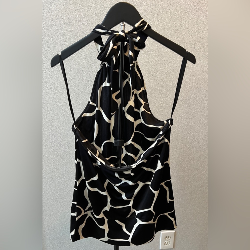 White House Black Market 100% Silk Animal Print Halter Top/Open back SzL - Picture 4 of 6
